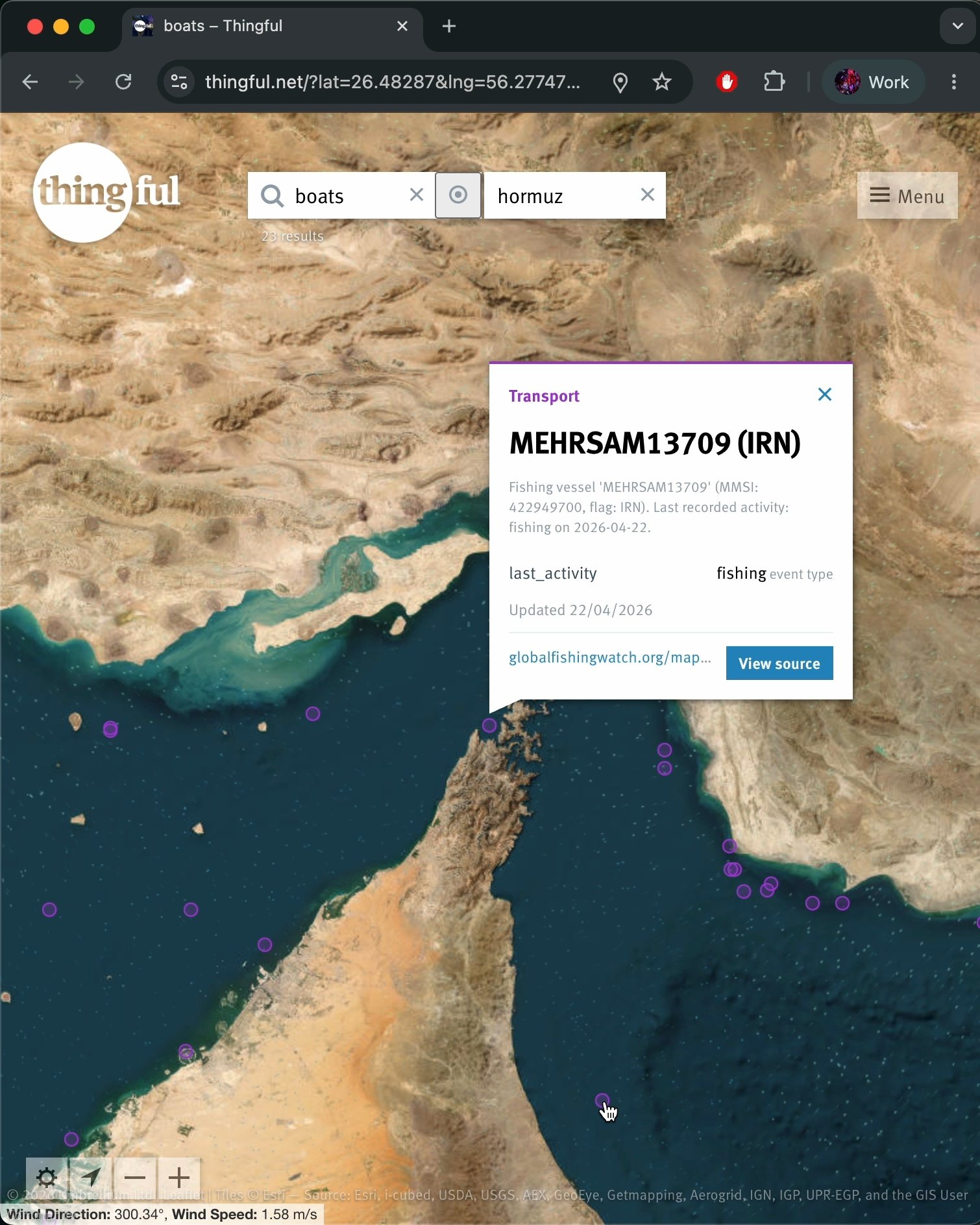 Public data from ships in the Straits of Hormuz